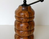 Handmade Multi-Wood Mini Spice , Salt or Pepper Mill with Black Enamel Handle