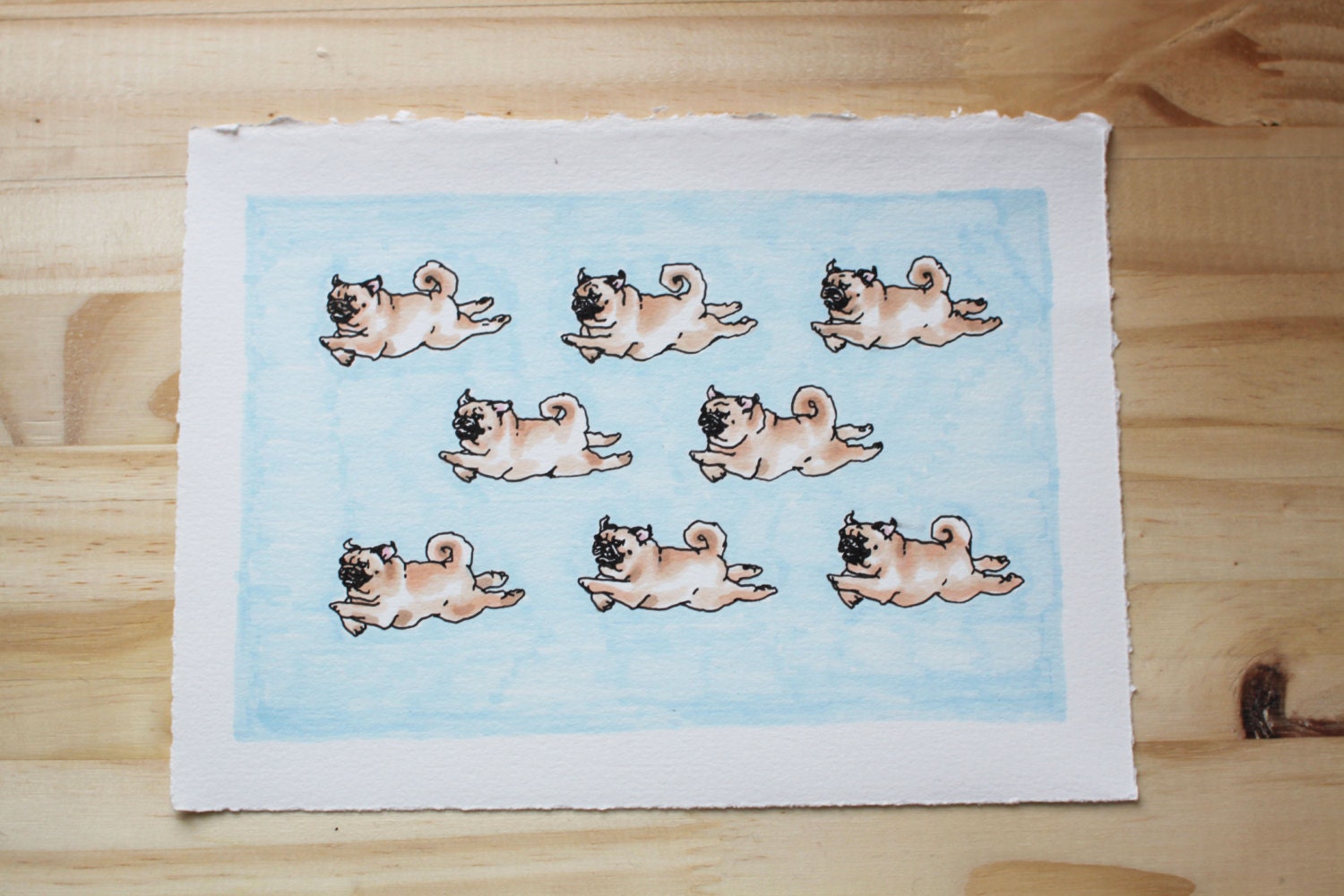 Flying Pugs Original Illustration