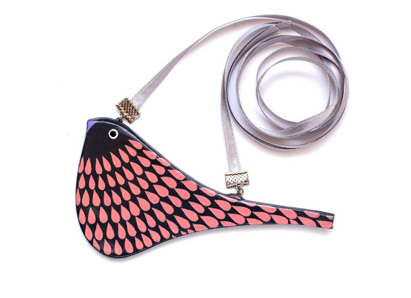 Terracotta bird necklace in grey - Made to order