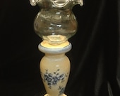 Sunshiny yellow "French Country"  candleholder with blue flower accents and fluted votive glass