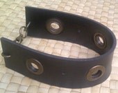 Black Faux Leather Cuff Bracelet - Made from Recycled Vintage Belt