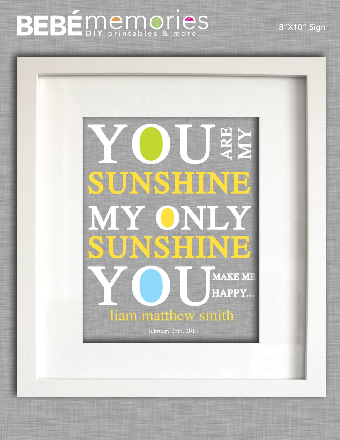 You are my Sunshine Nursery Wall Art 8X10 - Bebé Memories