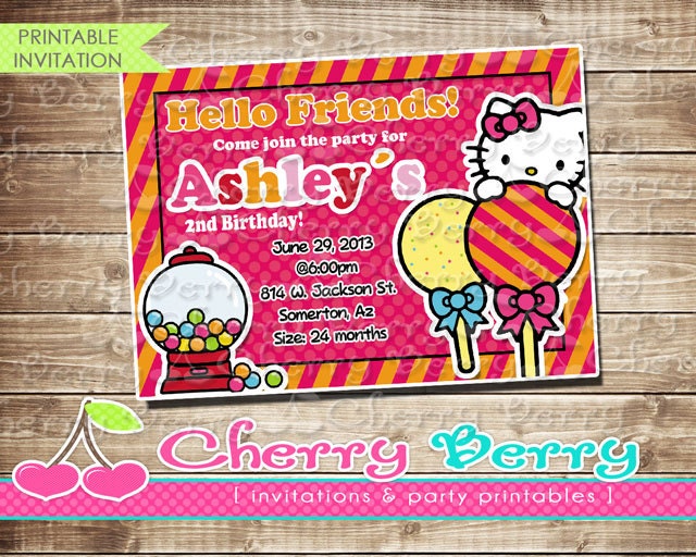 Candyland Hello Kitty Birthday Invitation - Digital File - Printable