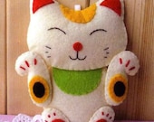 New Maneki Neko Lucky Cat Phone Strap Handmade DIY Fabric Sew Kit