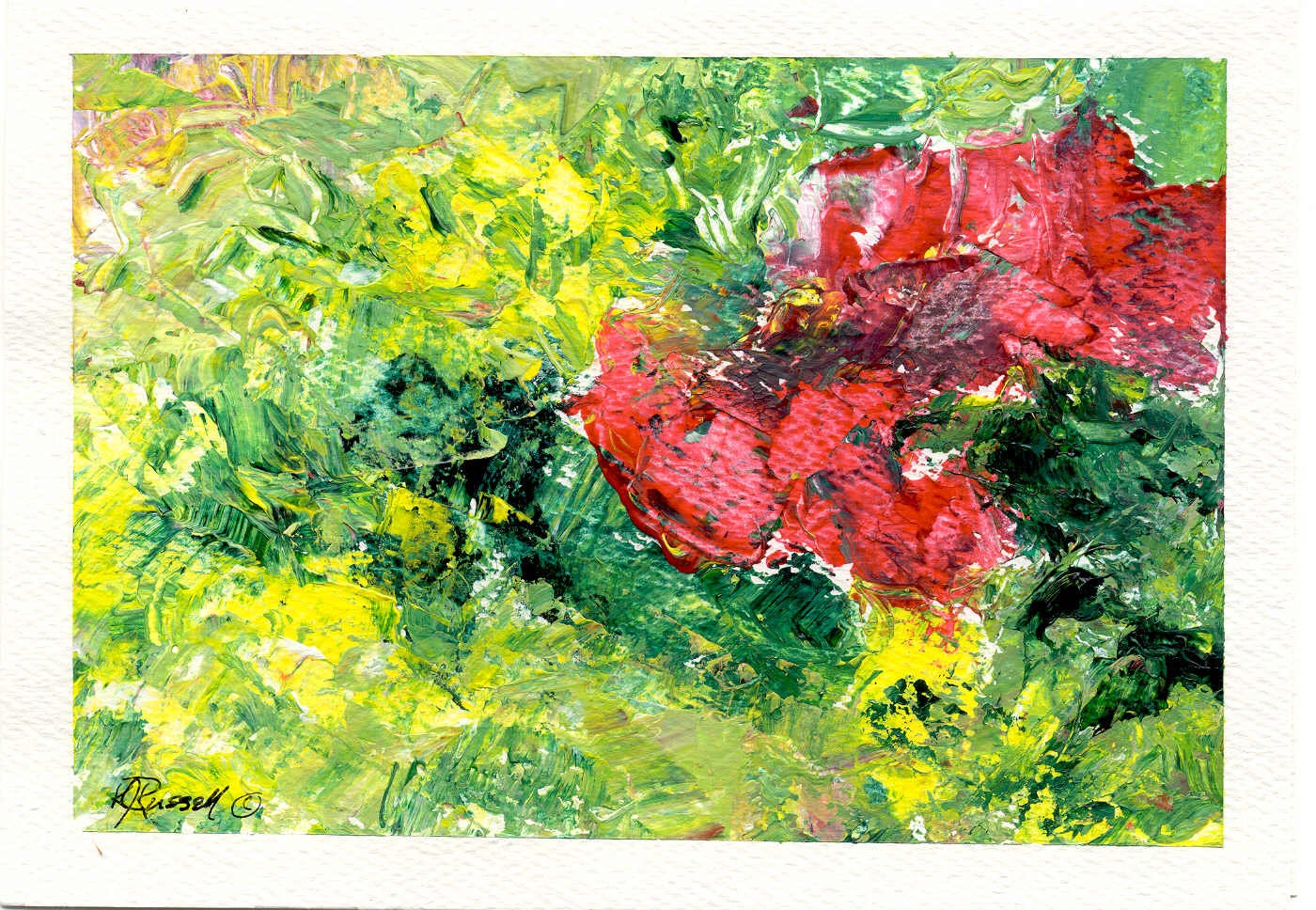 Abstract Red Poppy Painting Colorful Original Art Small 4 x 6 Greeting Card by K. Joann Russell