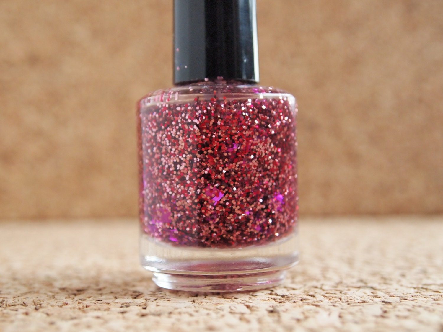 Glitter Indie Polish - sweet disposition pink red glitter franken nail lacquer OOAK glitz swag  hex small fine mixed swag handmade