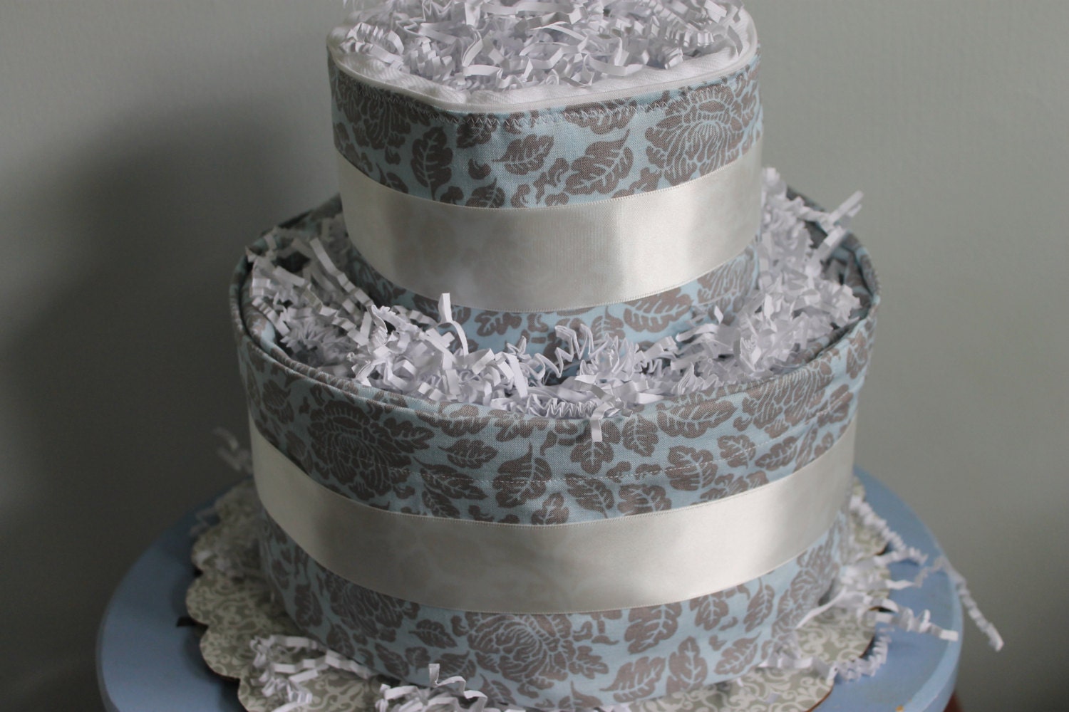 Blue Grey Floral Nursing Cover Burp Cloth Gender Neutral Diaper Cake by ButtermilkCustom