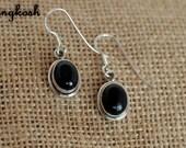 Sterling Silver Black Onyx Dangle Earrings -  Simple Dangle Bollywood Earrings
