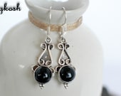 Sterling Silver Black Onyx Dangle Earrings -  Simple Dangle Bollywood Earrings