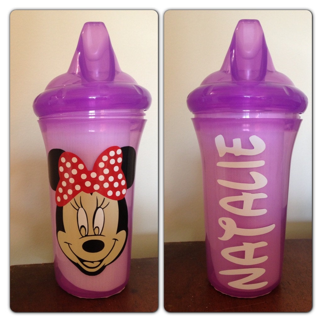 Personalized Sippy Cup with Minnie Mouse Face Design- 9oz, Spill-Proof, BPA Free