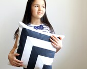 Chevron Navy and White - Decorative Pillow cover -Dark Blue - Natural Cream - Natural Fabric - Home - 16" x16" decorative - living room