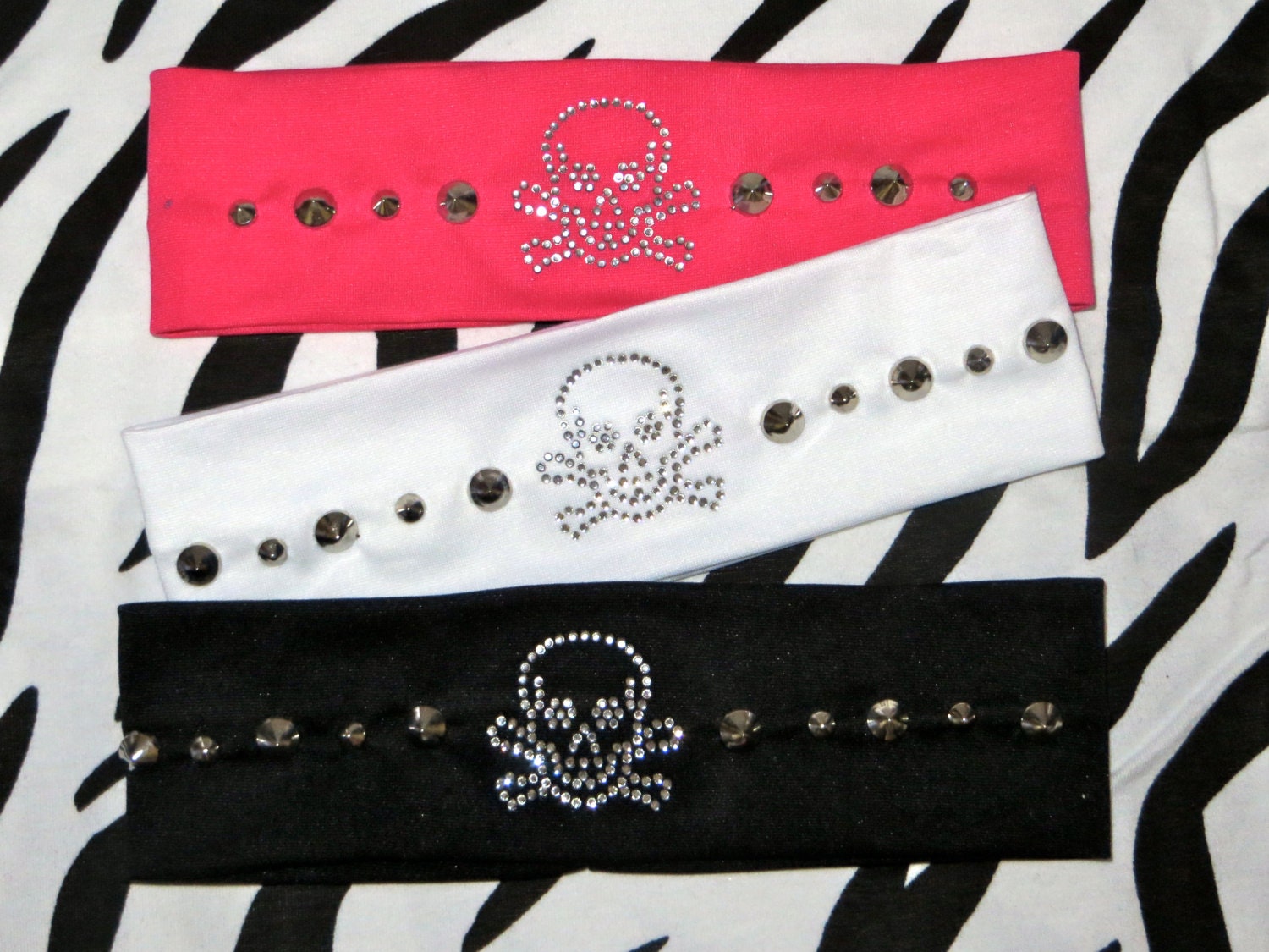 Trendy, Chic and Unique Handmade Headband with a Crystal Skull and Silver Studs...highly stylish for today's fashion