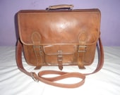 Vintage Handcrafted 16x12" Natural Tanned Leather Handmade Office Briefcase College School Laptop Macbook Bag / Satchel Mother Day Gift