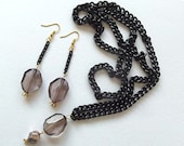 Matching Jewelry Set Large Dangly Earrings & Pendant Black Metal Chain Necklace Vintage Upcycled Recycled