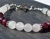 Beautiful Handmade Toggle Bracelet with Rose Quartz, Garnet and Moonstone gemstones and Bali Sterling Silver bead caps, toggle and spacers