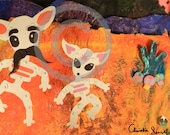 Festive Day of the Dead Dancing Dog Paper Puppet Family Digital Art Print Download