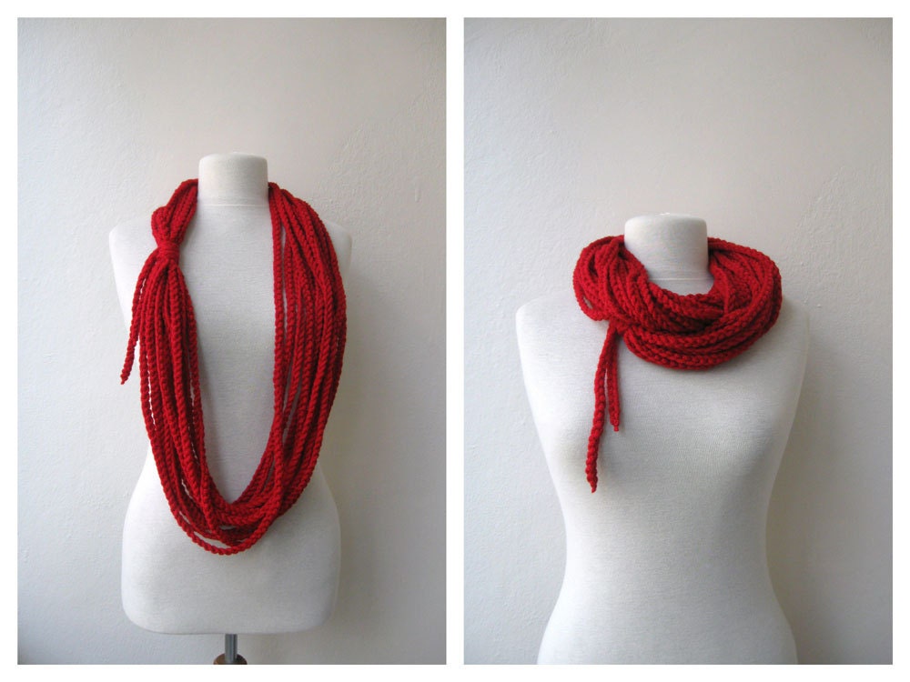 Red chain loop tube infinity scarf lariat cowl necklace Women accessories fall winter autumn fashion easter Eco-Friendly