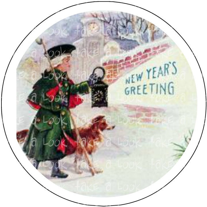 1.5 1 1/2   inch  DIGITAL DOWNLOAD new year  circle  no.  405 button badge pin  vintage  christmas xmas santa toy bag suit red presents