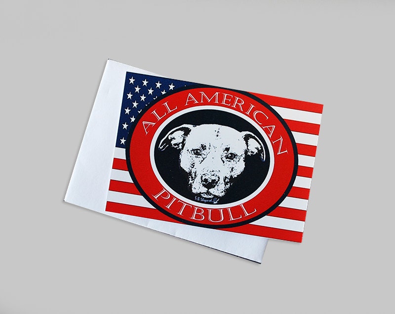 8 Miniature Note Cards-Paper Goods-Blank Greeting Card, gift tag, stationery-All American Pitbull-Dog lovers art card