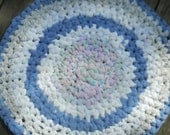 clearance sale Hand crochet rag rug blue, purple, and white