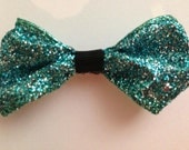 Blue sparkly hair bow with bobby pin backing