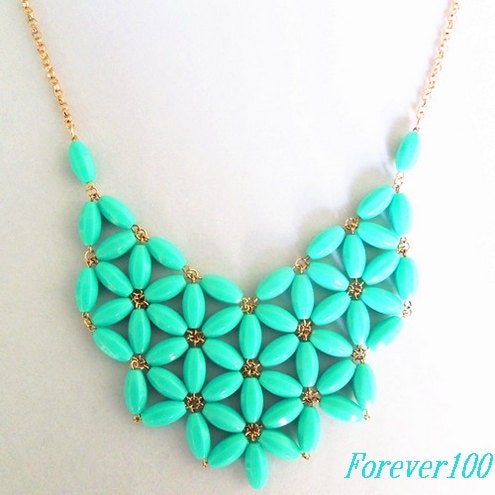 cute Turquoise resin necklace, fashion handmade bib Necklace/glitter Statement Bubble choker,bridesmaid gifts,unique Beaded  Jewelry torque