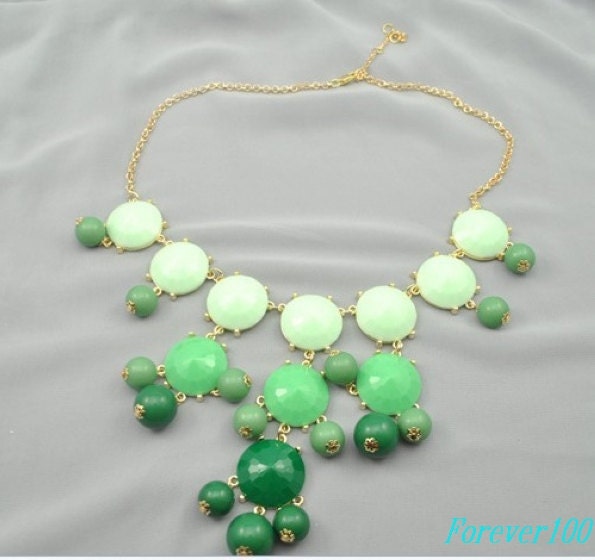 cute green/ gray resin necklace, handmade bib Necklace/glitter Statement Bubble choker,bridesmaid gifts,unique Beaded  Jewelry Gradient