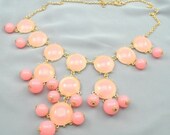 cute pink  resin necklace, handmade bib Necklace/glitter Statement Bubble choker,bridesmaid gifts,unique Beaded  Jewelry Gradient