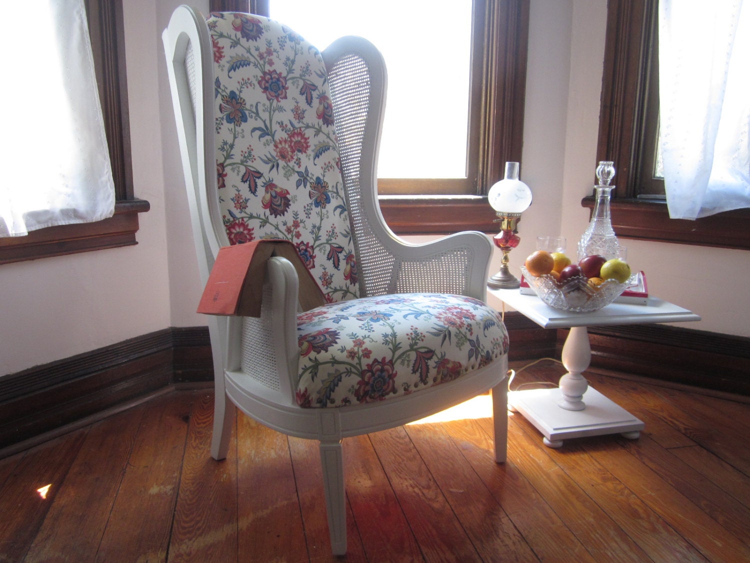 Vintage Antique Cane Wingback Accent Chair - French Provincial Hollywood Regency