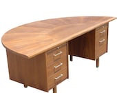 Vintage 7ft Half-Circle Walnut Executive Desk