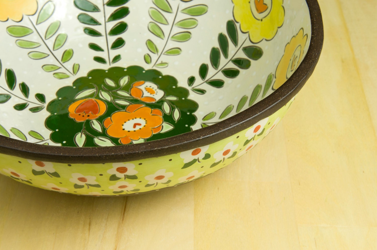 Yellow Floral Serving Bowl