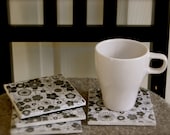 Black & White Floral Tile Coasters Set of 4