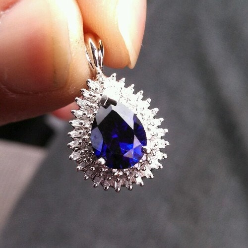 10K white gold diamond and sapphire necklace