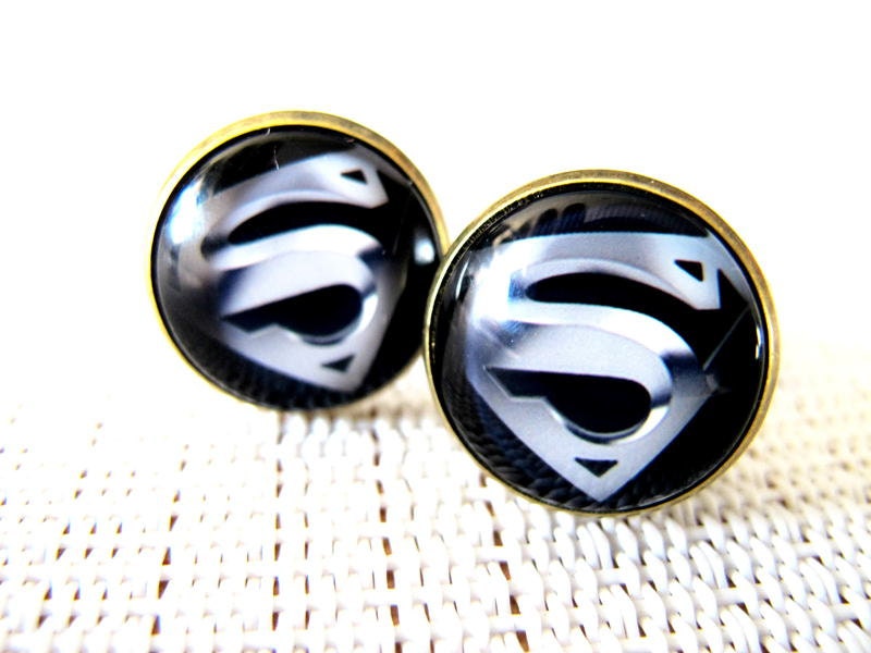 Superman Cuff Links - Unique Men Cufflinks Gift for Dad , Groom , Groomsmen - Gold , Silver , Brass , Nickel , 4 Color Choose , Father's Day