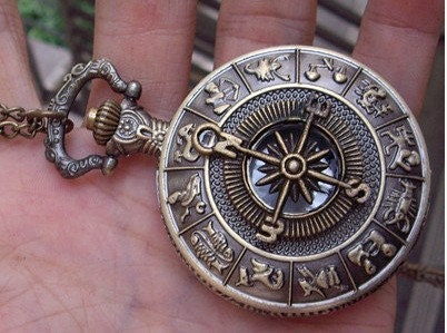 Zodiac compass Pocket Watch Necklace (Big Size)