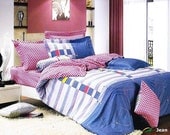 Le Vele - Jean, Twin Size 4 Pieces Duvet Cover Set Bedding 100% Cotton LE455T