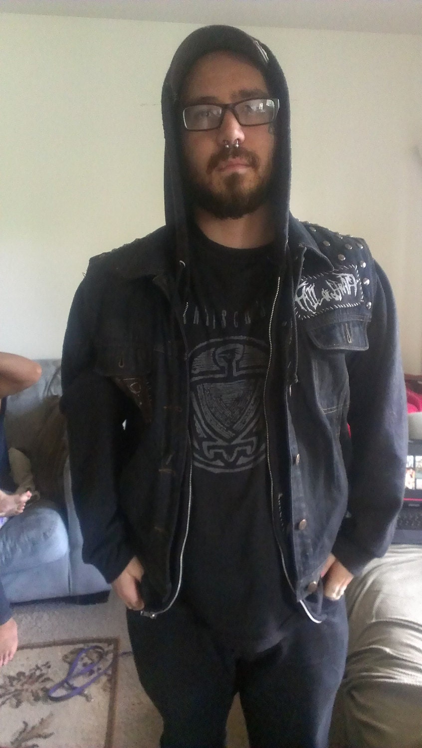 DIY studded crust punk denim vest