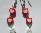 red white heart dice plastic fun fashion dangly earrings