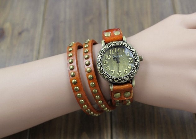 steampunk Retro Pattern Leather Watch, sude wrap bracelet watch
