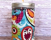 Mason Jar Tumbler 24oz Turquoise Paisley Insulated Sleeve w BPA Free Straw - Travel Mug Great Gift