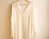 Vintage 70s white tunic dress// Boho Sheer// Oversize Rayon Gypsy Beachwear-med/lg