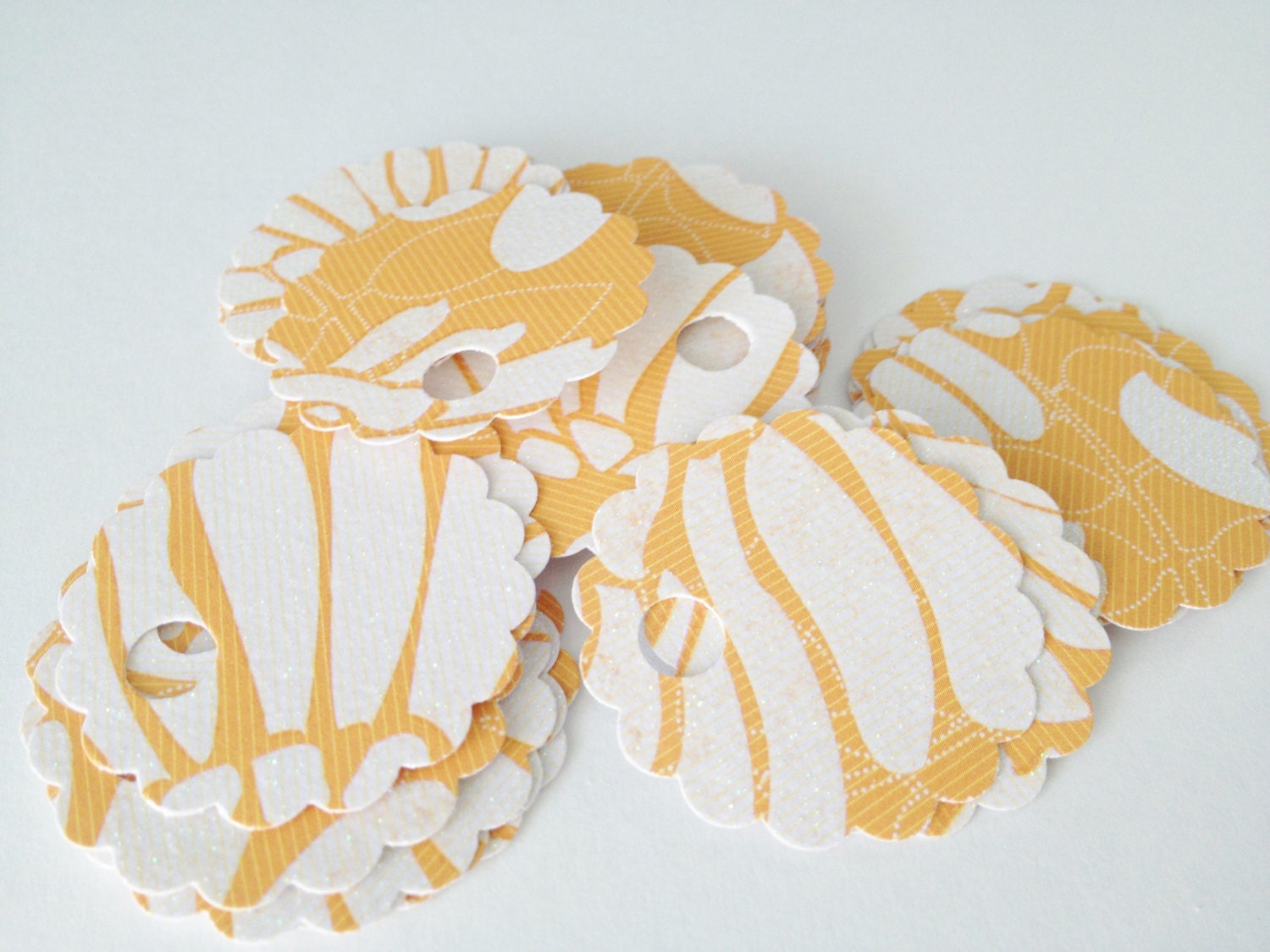 Orange Gift Tags -  31 GLITTER Scalloped Circles Punch Tags, Gift Tags, Scrapbooking, Wedding Supplies