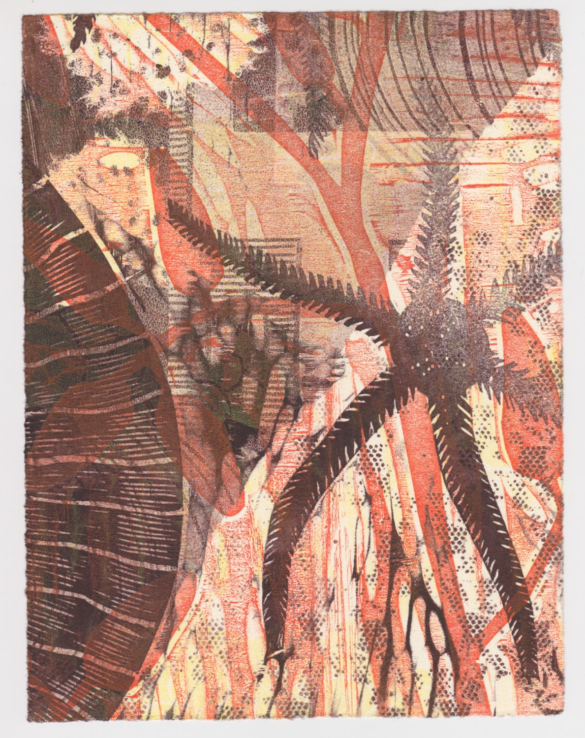 Where You Lead I Will Follow - Original woodcut gelatin mixed media monoprint