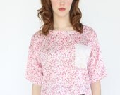 vintage 1980's FLORAL DOT contrast silky boxy high low hem blouse