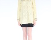 vintage 70s cream knit mesh tunic / floral fishnet sweater mini dress