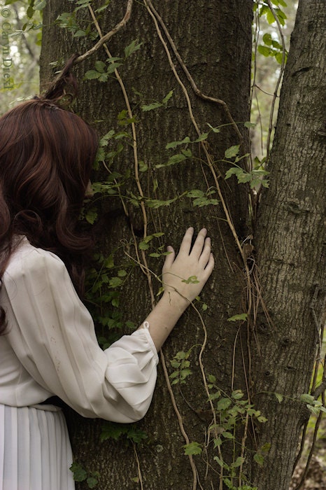 A Life Entwined 2 - FREE SHIPPING - Print Girl Trees Hugging Holding Caught Brown Red Green White Nature Vines Hair Surreal Creepy