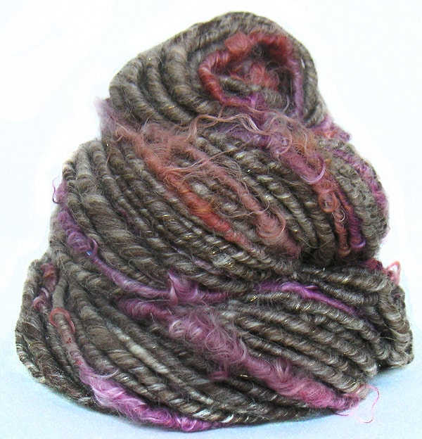 Handspun Yarn handcarded sparkly Merino alpaca silk Kidmohair