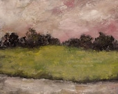 Soon to be Spring, Original Landscape Painting,Pink Sky, Clouds, Trees, Field, Winjimir, Fine Art, Home, Design, Decor