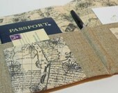 NEW Spring 2013 Organizer for Coupons, Stationery, Letters, Passports In Touch Clutch (tm) in Vintage Antiqued World Map Sepia Tone