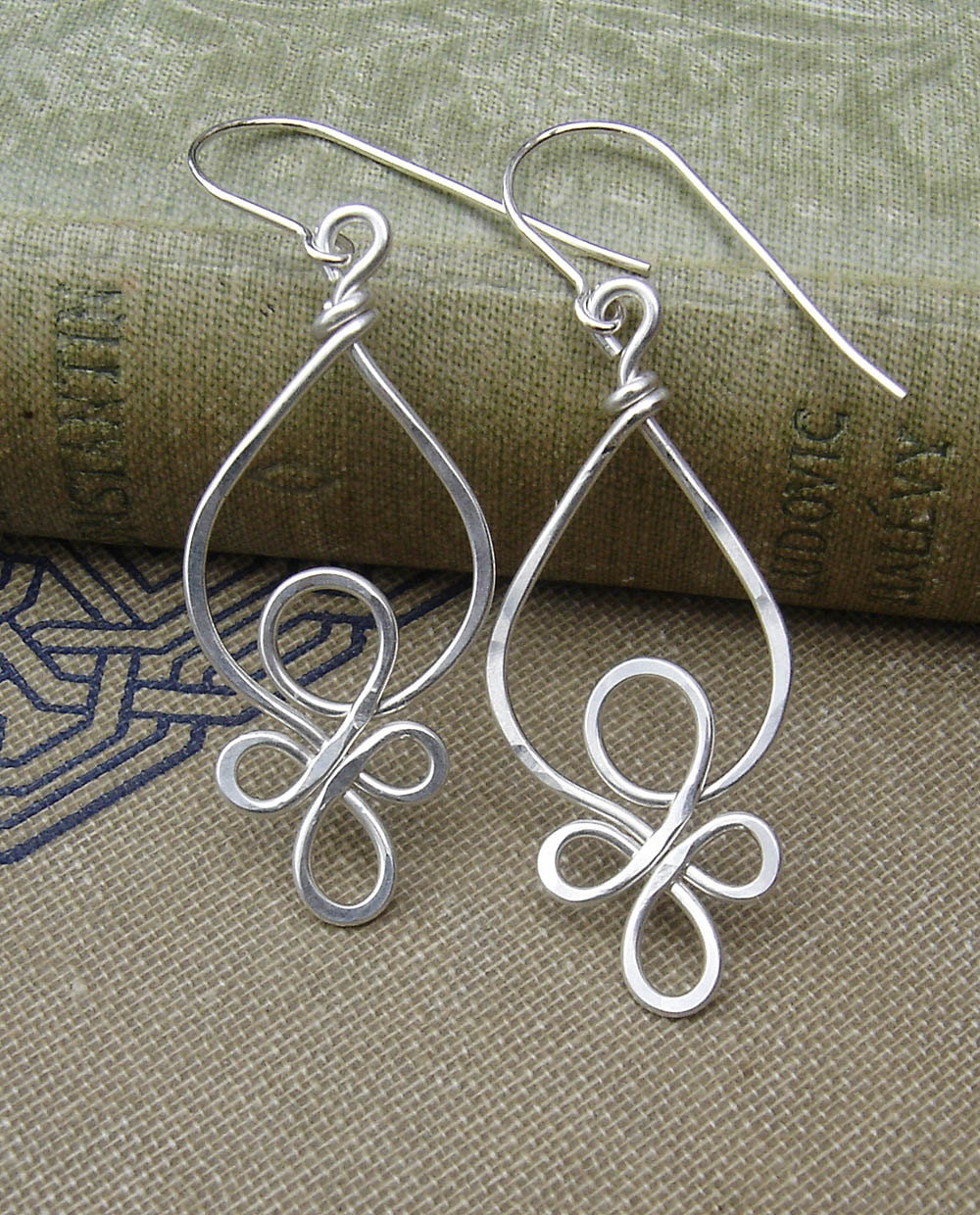 Celtic Loops Sterling Silver Wire Earrings, Celtic Jewelry, Celtic Knot- Hammered Wire Dangle Earrings